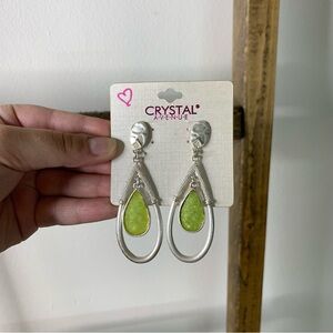Crystal Avenue Silver and Green Teardrop Earrings